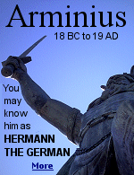 Best remembered for the defeat of the Roman army at the the battle of Teutoburg Forest, Arminius is honored with two huge statues, one at the scene of the battle, the other in New Ulm, Minnesota. 